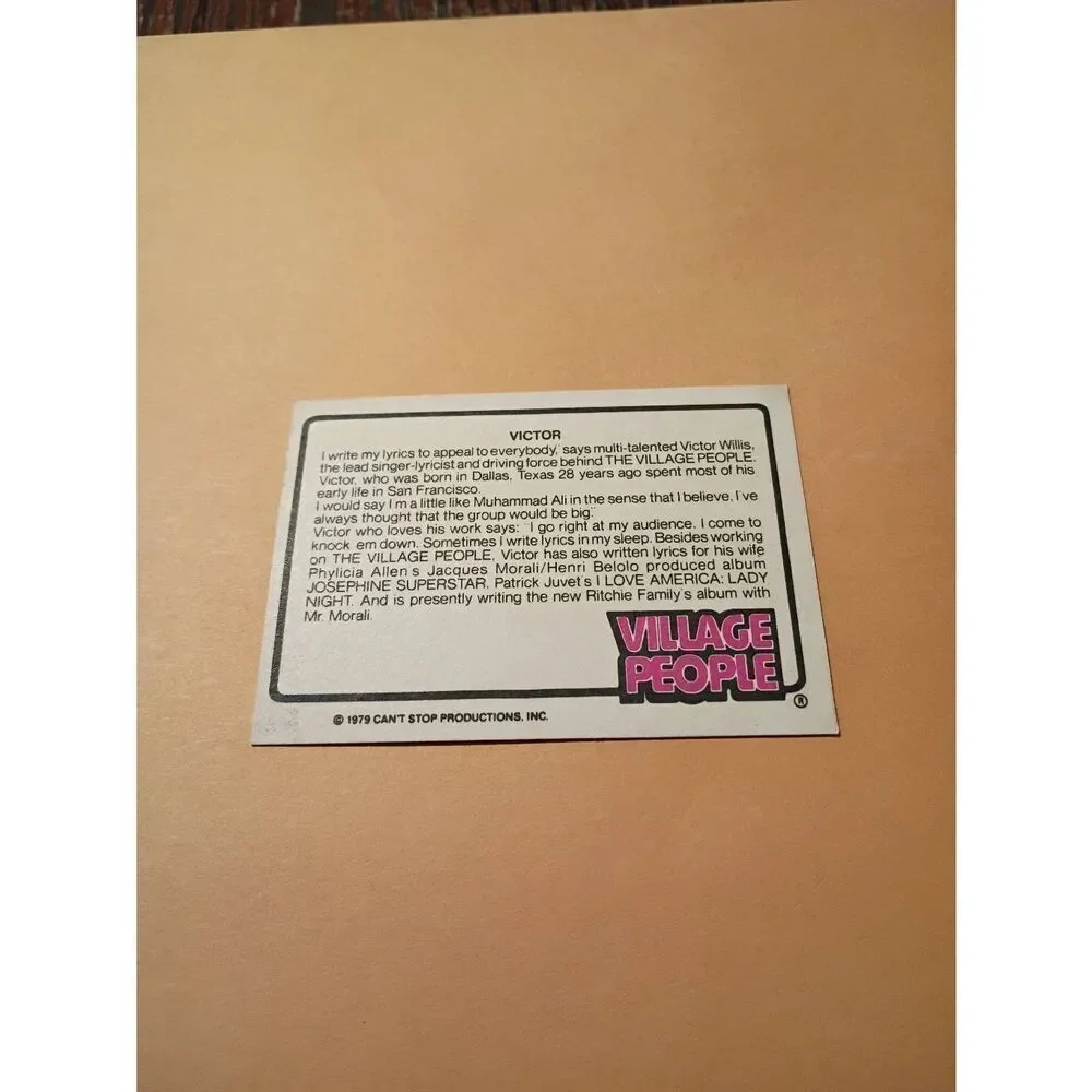 Vintage 1979 Village People Trading Card #7 Disco Era Vintage Music Collectible